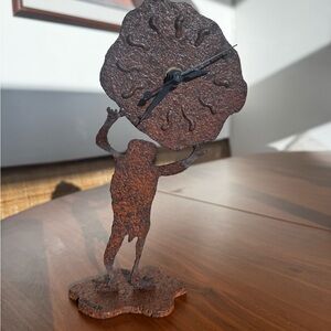 Collectible Brutalist Metal Iron Standing Man Sculpture Table Clock